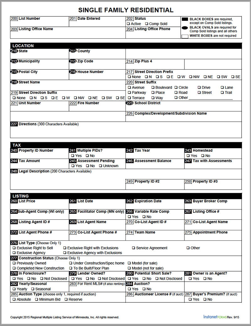 MLS Input Information Needed for Listing - PDF Form